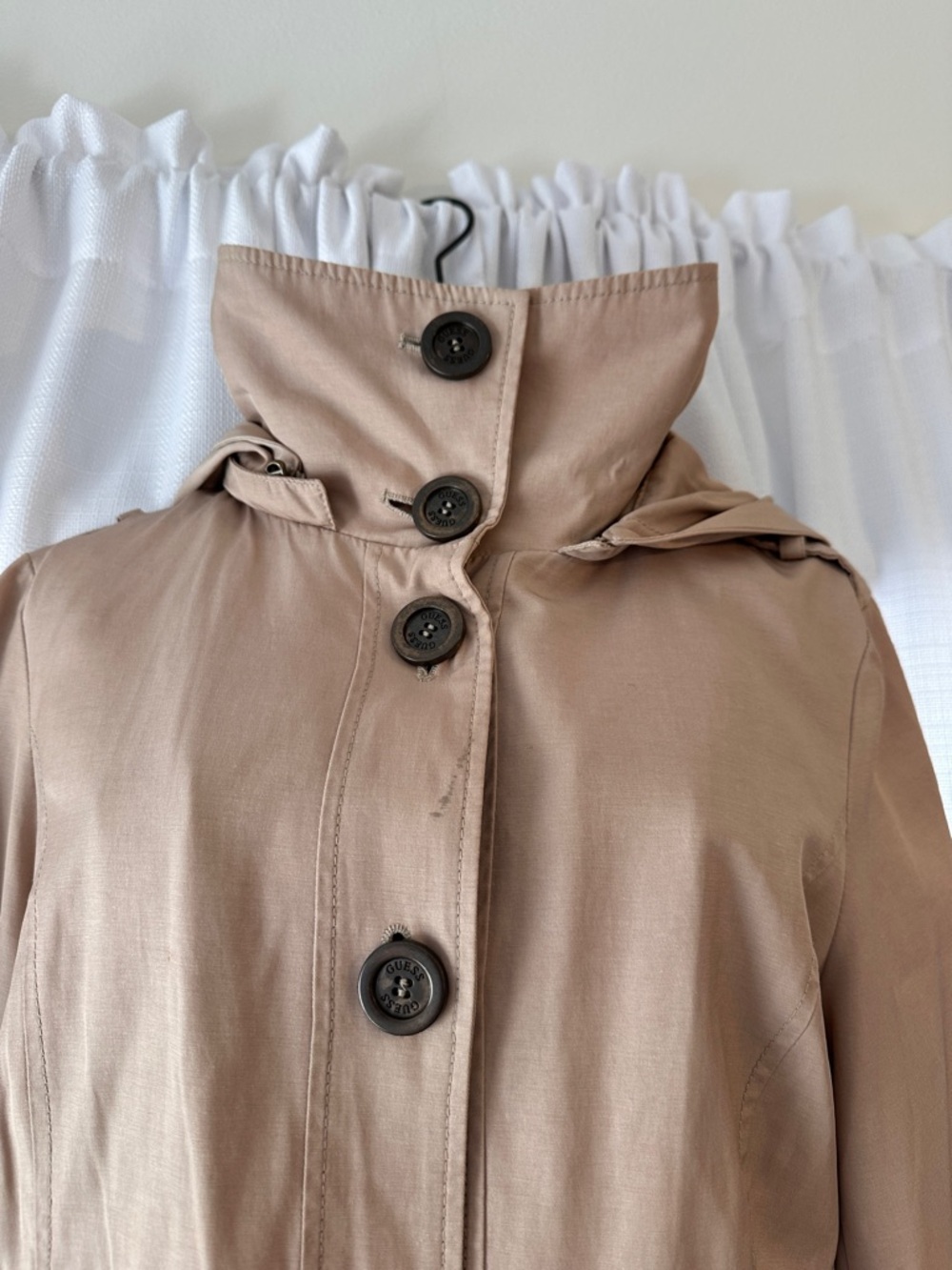 Guess Women's Beige Trench Coat with Removable Hood - Picture 3 of 13